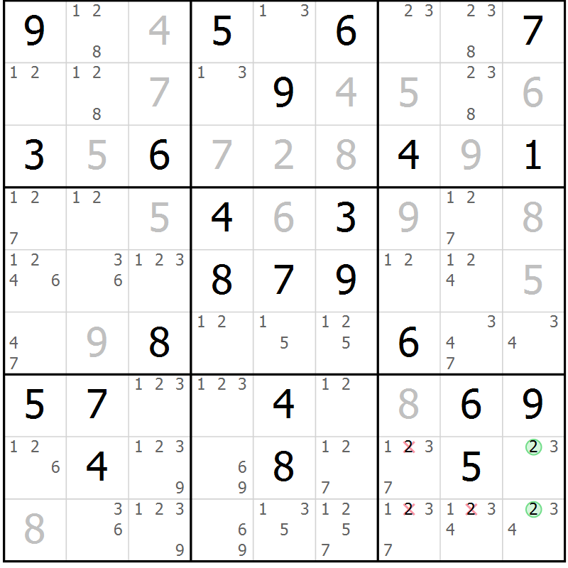 Position des candidats pour la solution de la Gr 55 page 58 du magazine de sudoku Maestro n° 101