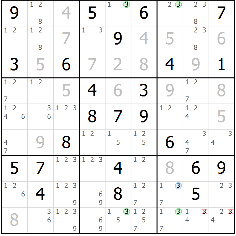 Position des candidats pour la solution de la Gr 55 page 58 du magazine de sudoku Maestro n° 101