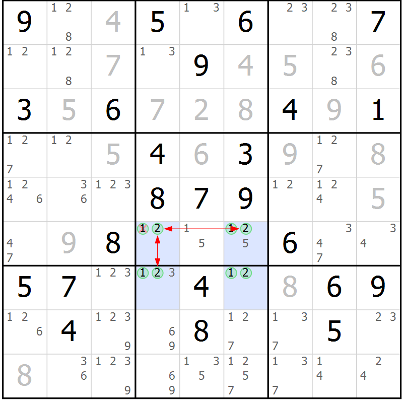 Position des candidats pour la solution de la Gr 55 page 58 du magazine de sudoku Maestro n° 101