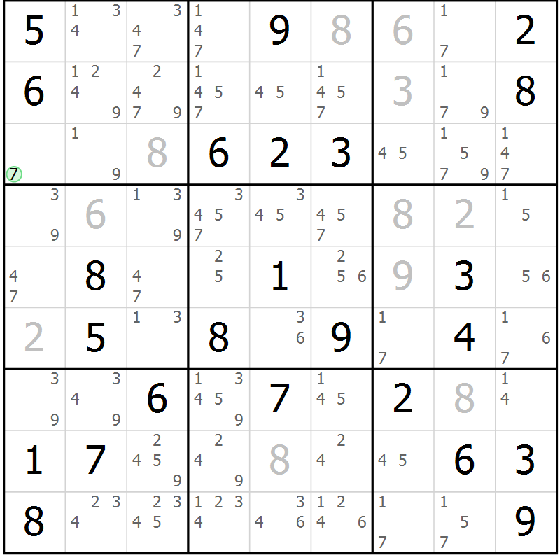 Position des candidats pour la solution de la Gr 56 page 59 du magazine de sudoku Maestro n° 101