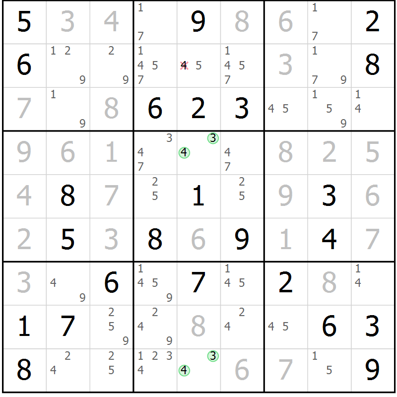 Position des candidats pour la solution de la Gr 56 page 59 du magazine de sudoku Maestro n° 101