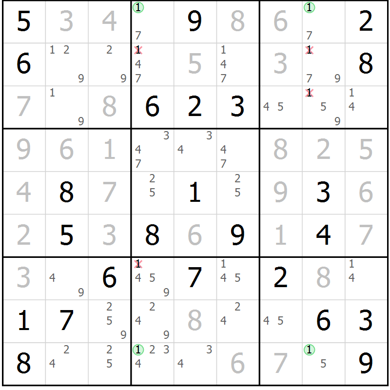 Position des candidats pour la solution de la Gr 56 page 59 du magazine de sudoku Maestro n° 101