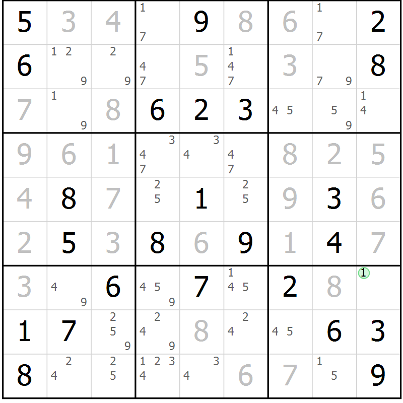 Position des candidats pour la solution de la Gr 56 page 59 du magazine de sudoku Maestro n° 101