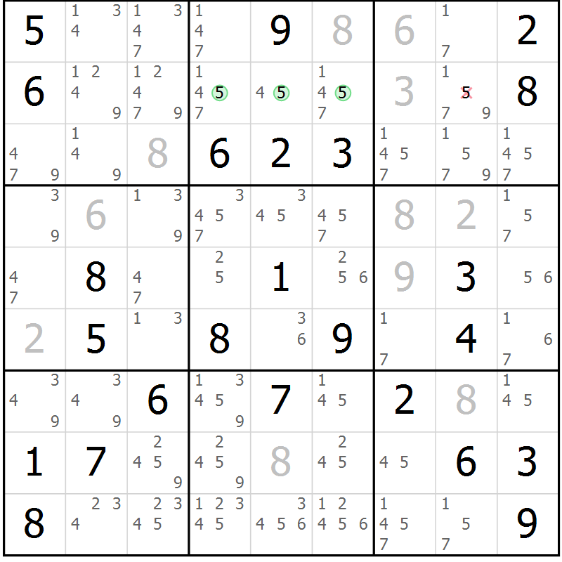 Position des candidats pour la solution de la Gr 56 page 59 du magazine de sudoku Maestro n° 101
