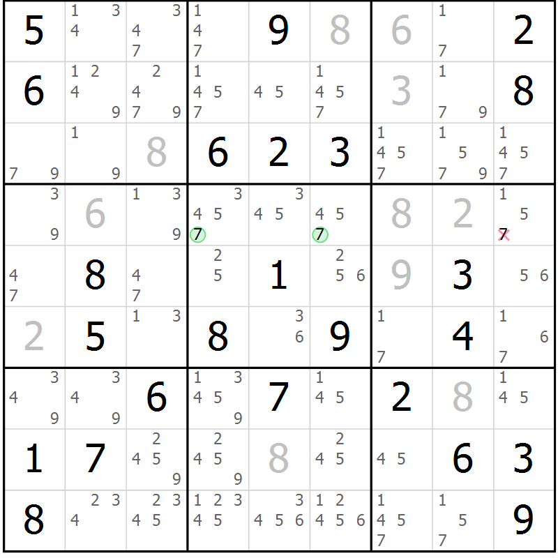 Position des candidats pour la solution de la Gr 56 page 59 du magazine de sudoku Maestro n° 101