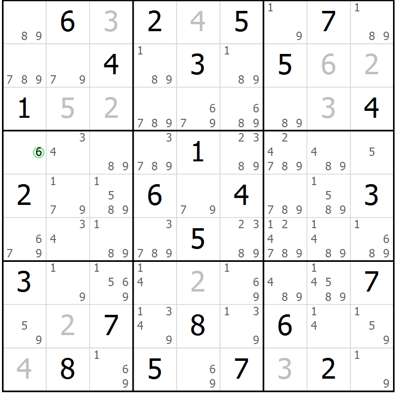 Position des candidats pour la solution de la Gr 57 page 60 du magazine de sudoku Maestro n° 101
