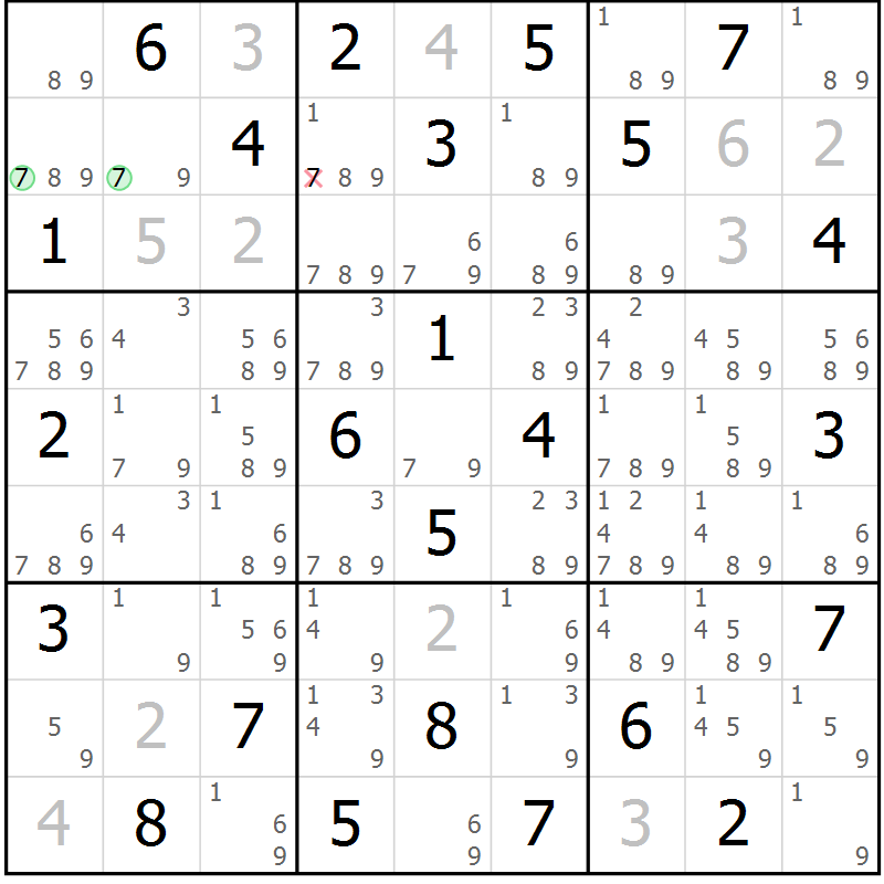 Position des candidats pour la solution de la Gr 57 page 60 du magazine de sudoku Maestro n° 101