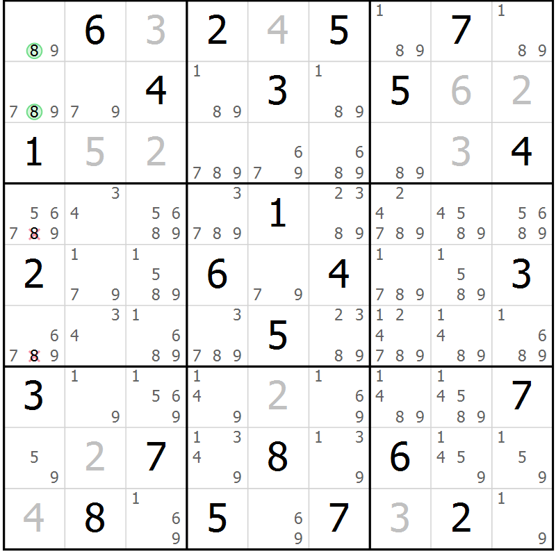 Position des candidats pour la solution de la Gr 57 page 60 du magazine de sudoku Maestro n° 101