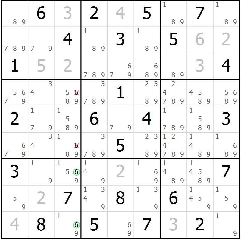 Position des candidats pour la solution de la Gr 57 page 60 du magazine de sudoku Maestro n° 101
