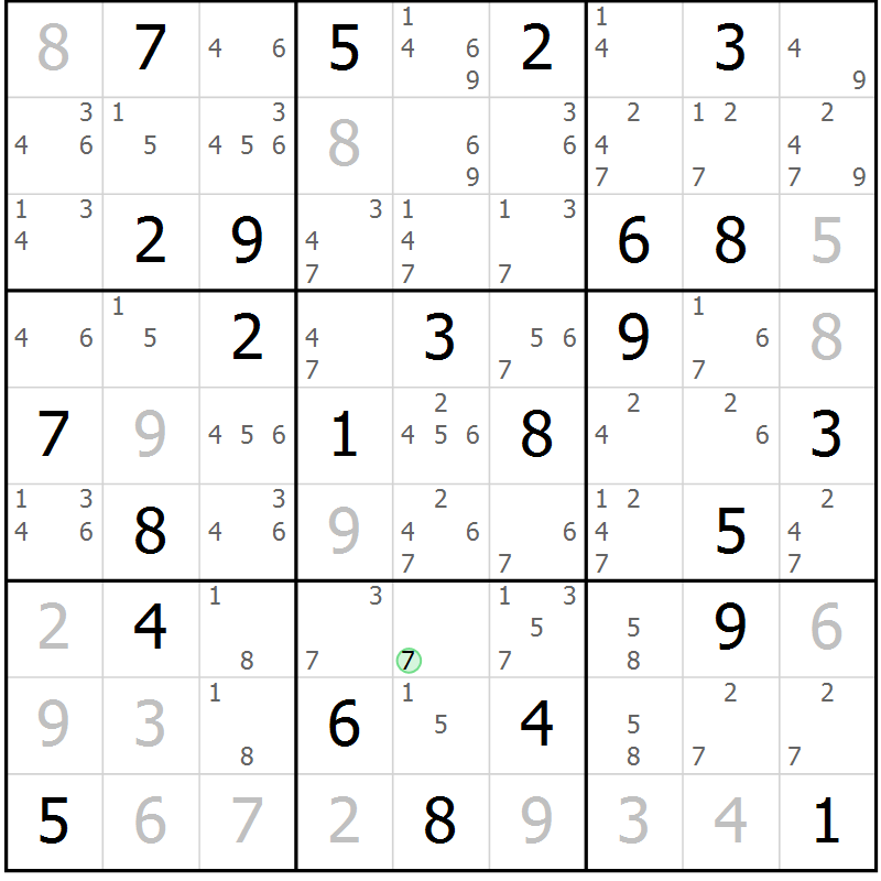 Position des candidats pour la solution de la Gr 58 page 61 du magazine de sudoku Maestro n° 101