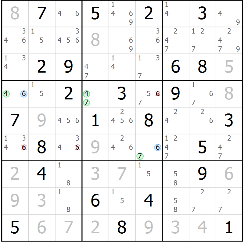 Position des candidats pour la solution de la Gr 58 page 61 du magazine de sudoku Maestro n° 101