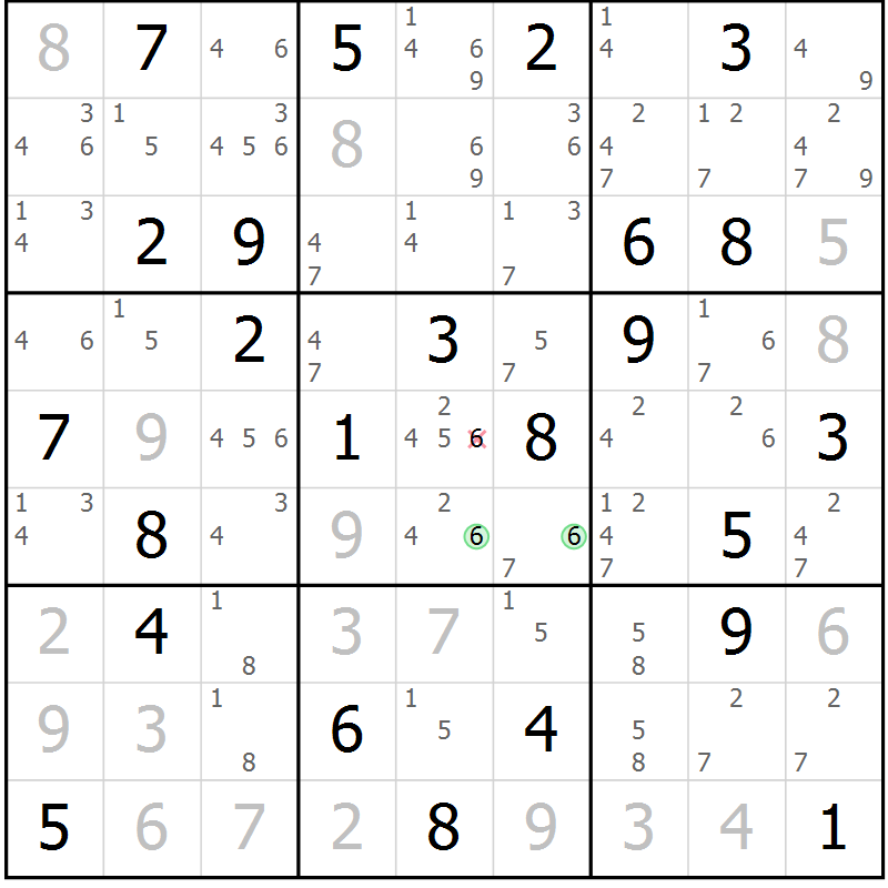 Position des candidats pour la solution de la Gr 58 page 61 du magazine de sudoku Maestro n° 101