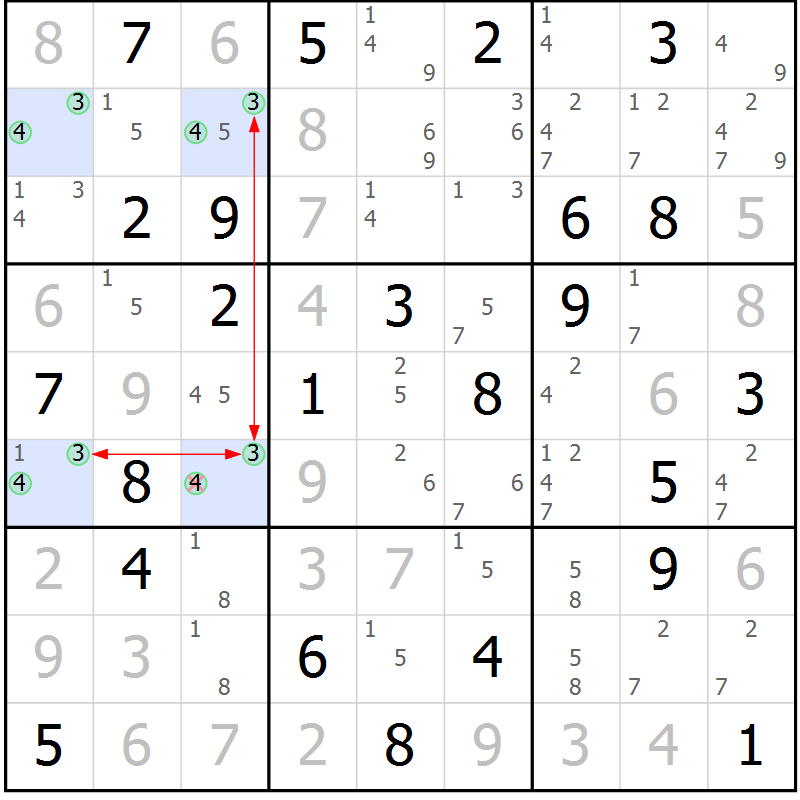 Position des candidats pour la solution de la Gr 58 page 61 du magazine de sudoku Maestro n° 101