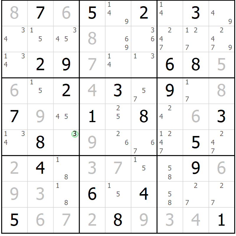 Position des candidats pour la solution de la Gr 58 page 61 du magazine de sudoku Maestro n° 101