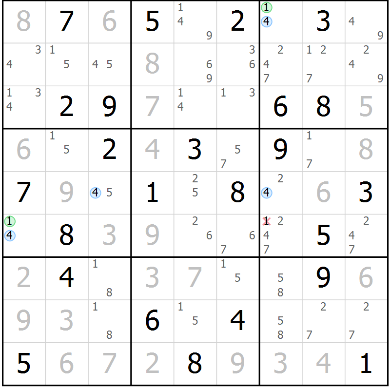 Position des candidats pour la solution de la Gr 58 page 61 du magazine de sudoku Maestro n° 101