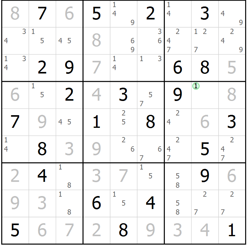 Position des candidats pour la solution de la Gr 58 page 61 du magazine de sudoku Maestro n° 101