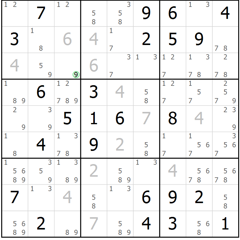 Position des candidats pour la solution de la Gr 59 page 62 du magazine de sudoku Maestro n° 101