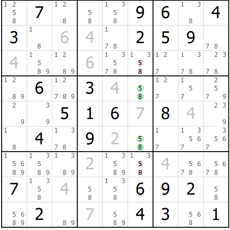 Position des candidats pour la solution de la Gr 59 page 62 du magazine de sudoku Maestro n° 101