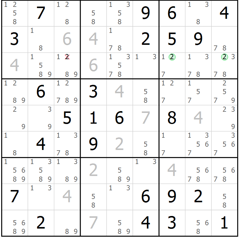 Position des candidats pour la solution de la Gr 59 page 62 du magazine de sudoku Maestro n° 101