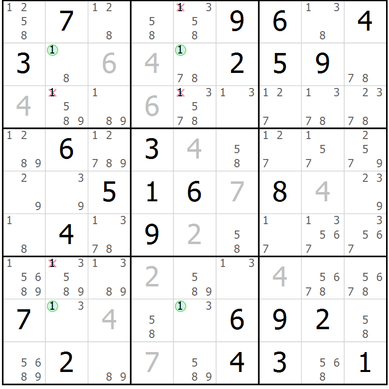 Position des candidats pour la solution de la Gr 59 page 62 du magazine de sudoku Maestro n° 101