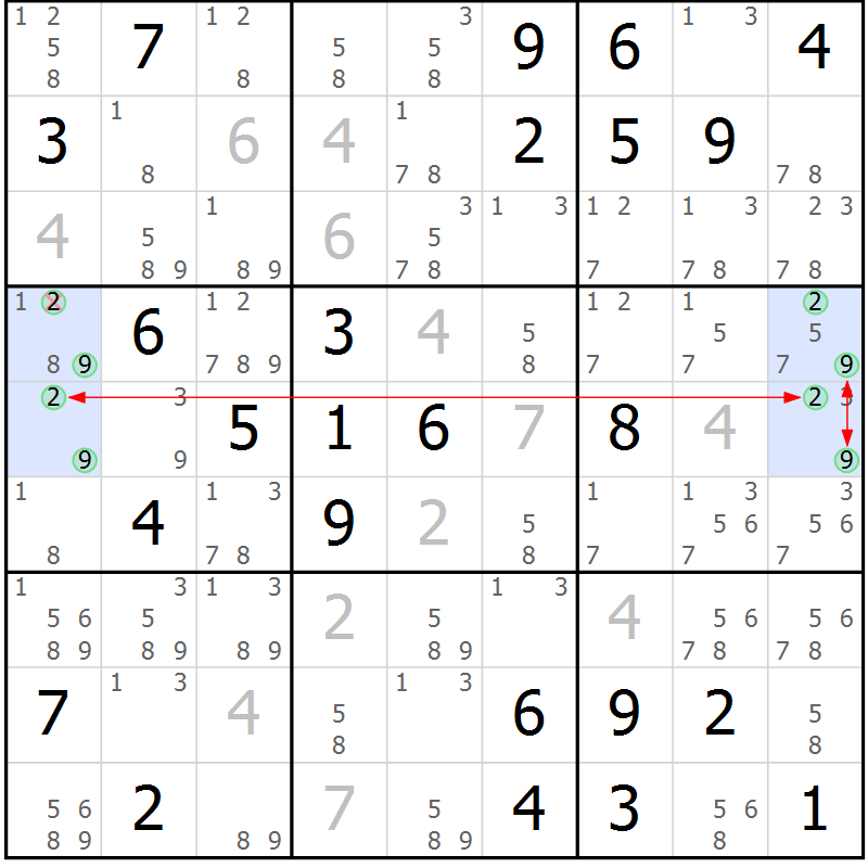 Position des candidats pour la solution de la Gr 59 page 62 du magazine de sudoku Maestro n° 101