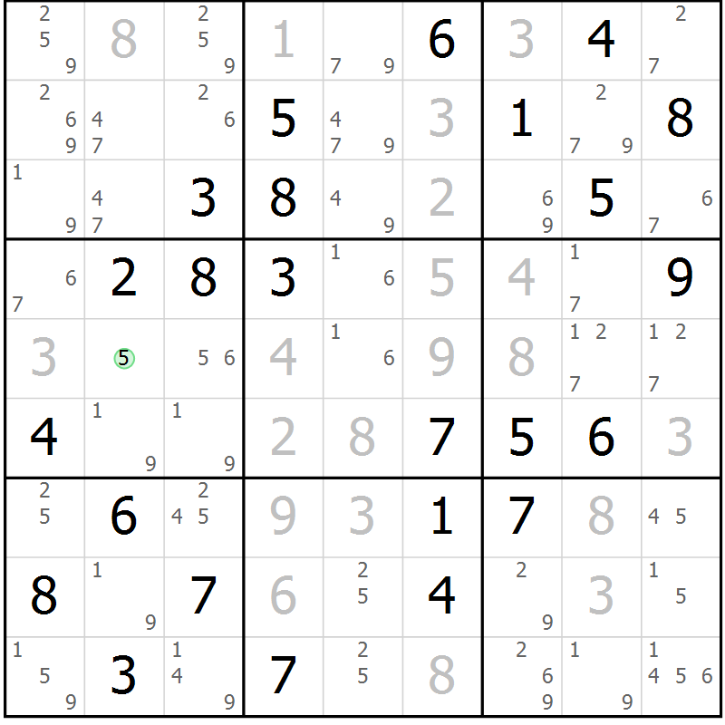 Position des candidats pour la solution de la Gr 6 page 9 du magazine de sudoku Maestro n° 101