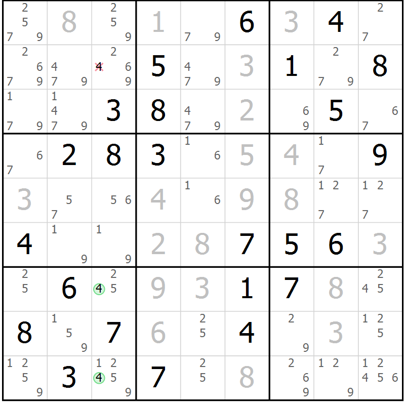 Position des candidats pour la solution de la Gr 6 page 9 du magazine de sudoku Maestro n° 101