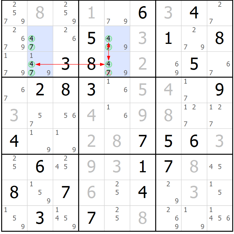 Position des candidats pour la solution de la Gr 6 page 9 du magazine de sudoku Maestro n° 101