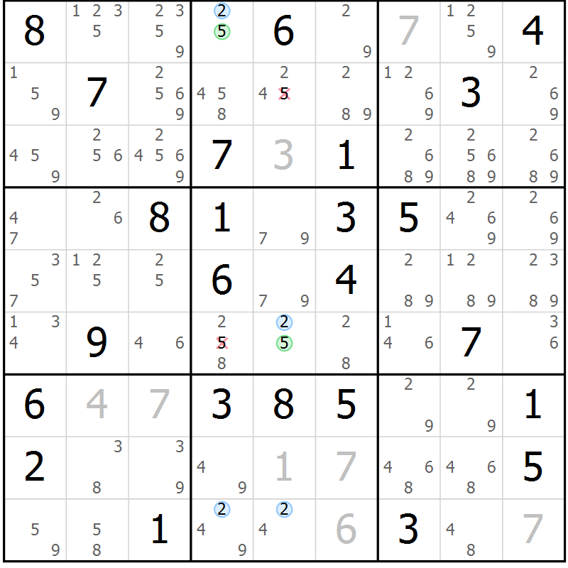 Position des candidats pour la solution de la Gr 60 page 63 du magazine de sudoku Maestro n° 101
