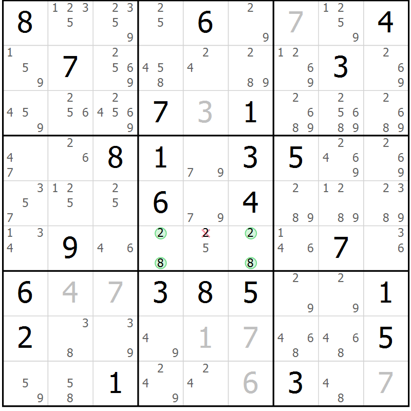 Position des candidats pour la solution de la Gr 60 page 63 du magazine de sudoku Maestro n° 101