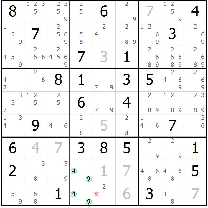 Position des candidats pour la solution de la Gr 60 page 63 du magazine de sudoku Maestro n° 101