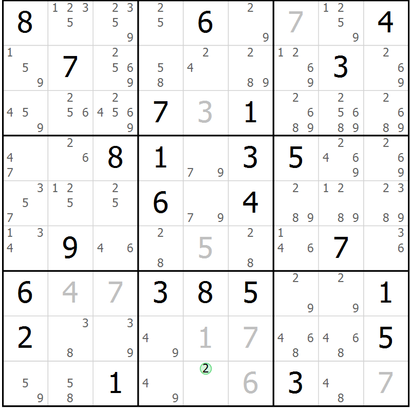 Position des candidats pour la solution de la Gr 60 page 63 du magazine de sudoku Maestro n° 101