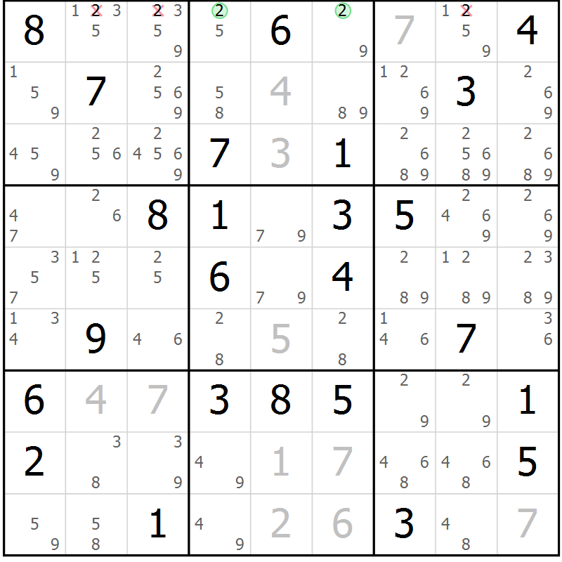 Position des candidats pour la solution de la Gr 60 page 63 du magazine de sudoku Maestro n° 101