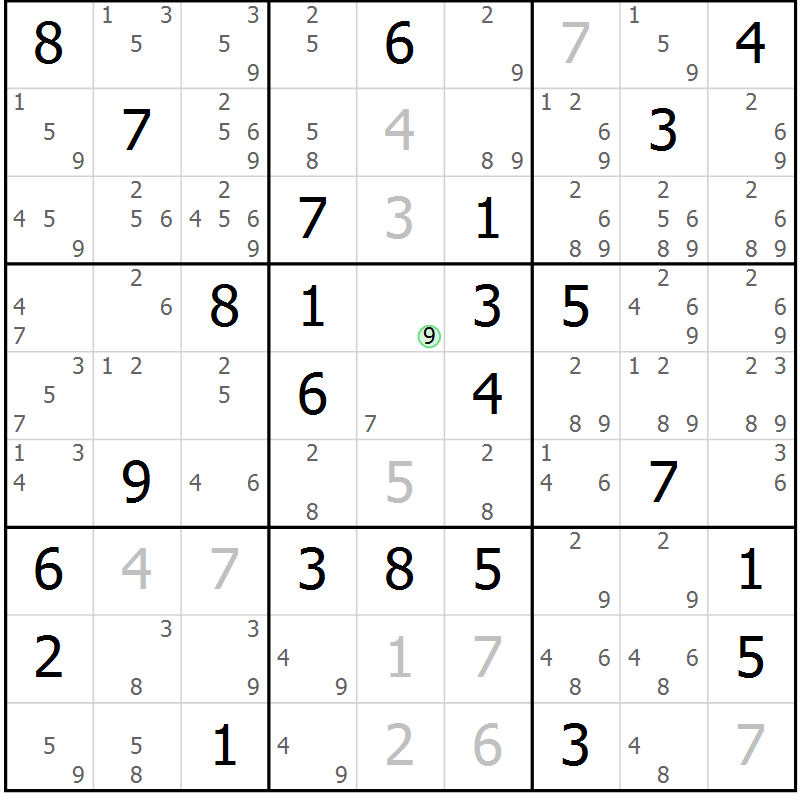 Position des candidats pour la solution de la Gr 60 page 63 du magazine de sudoku Maestro n° 101