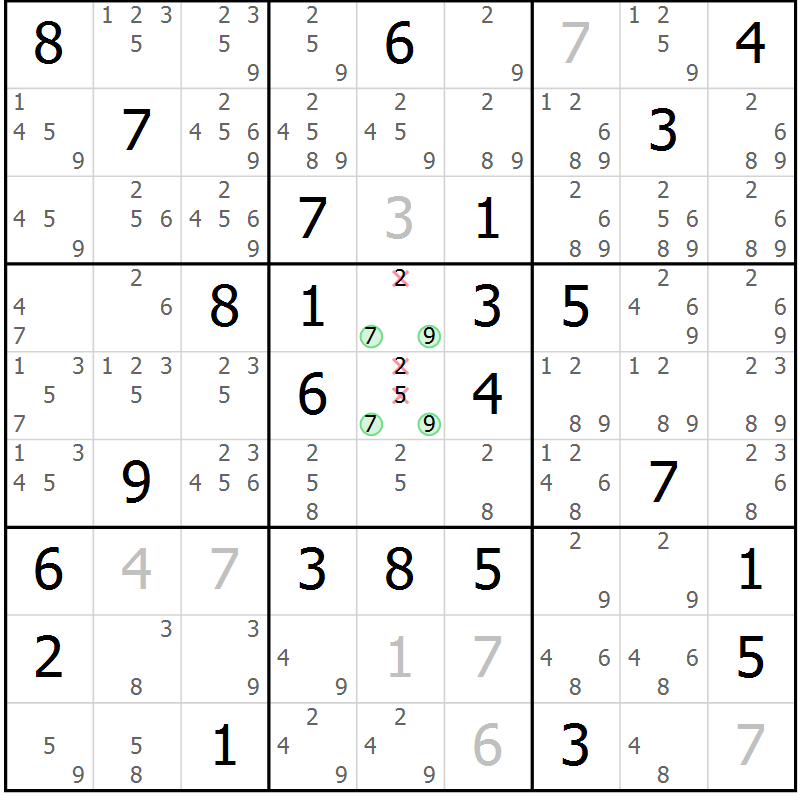 Position des candidats pour la solution de la Gr 60 page 63 du magazine de sudoku Maestro n° 101