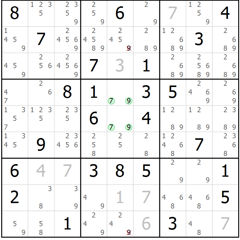 Position des candidats pour la solution de la Gr 60 page 63 du magazine de sudoku Maestro n° 101
