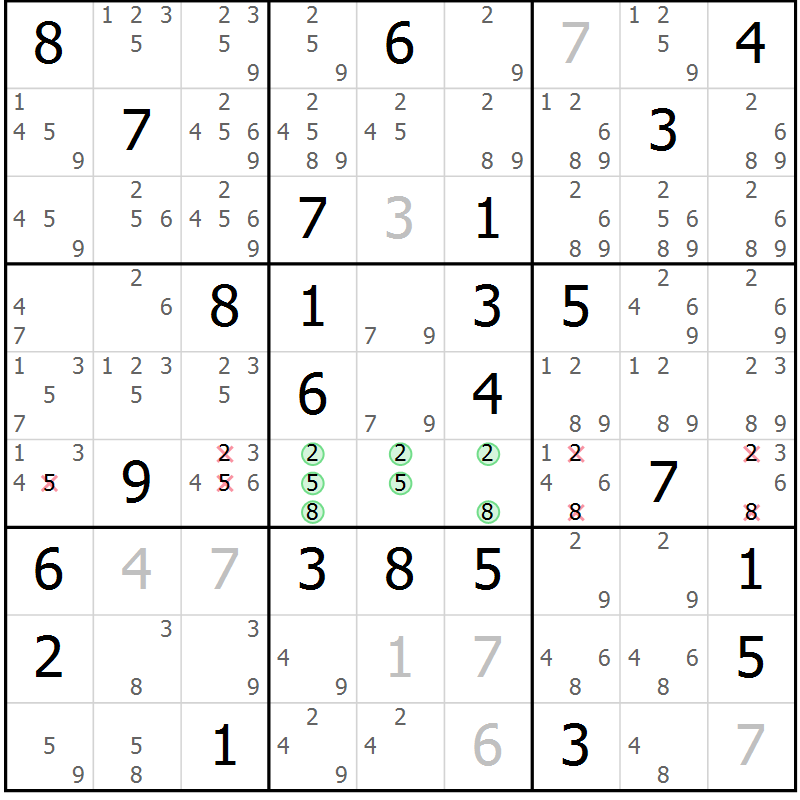 Position des candidats pour la solution de la Gr 60 page 63 du magazine de sudoku Maestro n° 101