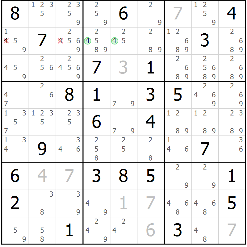 Position des candidats pour la solution de la Gr 60 page 63 du magazine de sudoku Maestro n° 101
