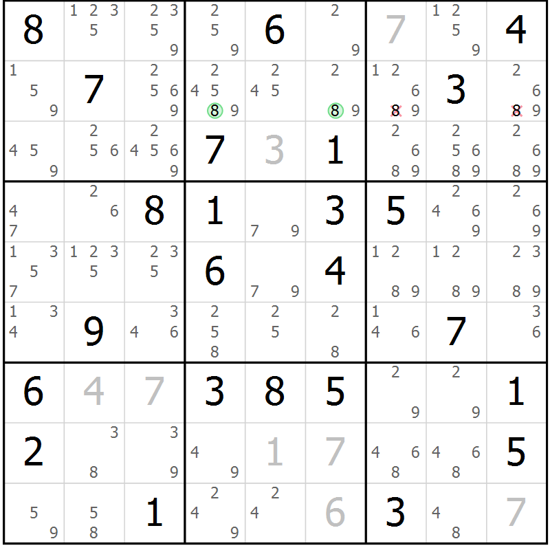 Position des candidats pour la solution de la Gr 60 page 63 du magazine de sudoku Maestro n° 101