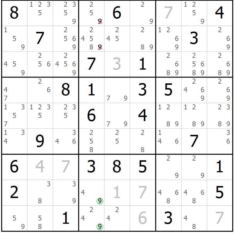 Position des candidats pour la solution de la Gr 60 page 63 du magazine de sudoku Maestro n° 101