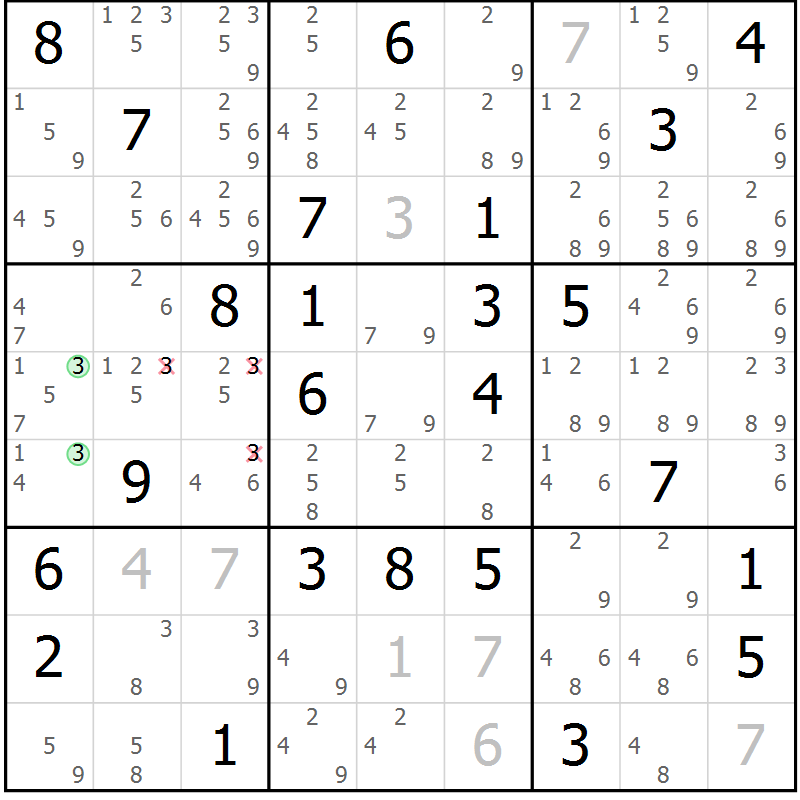 Position des candidats pour la solution de la Gr 60 page 63 du magazine de sudoku Maestro n° 101