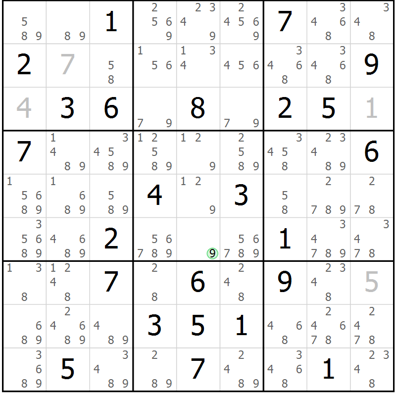 Position des candidats pour la solution de la Gr 61 page 64 du magazine de sudoku Maestro n° 101