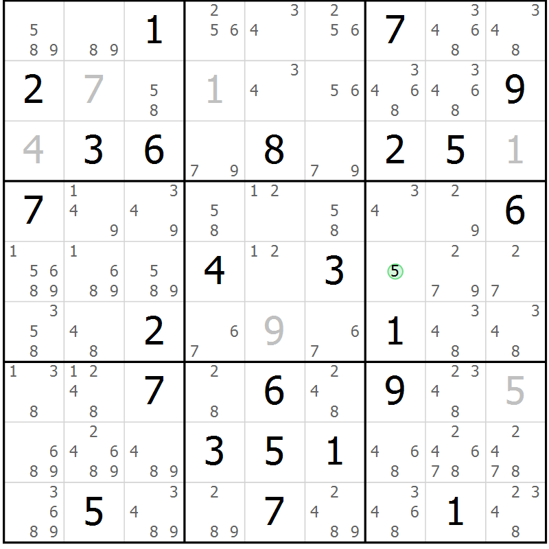 Position des candidats pour la solution de la Gr 61 page 64 du magazine de sudoku Maestro n° 101