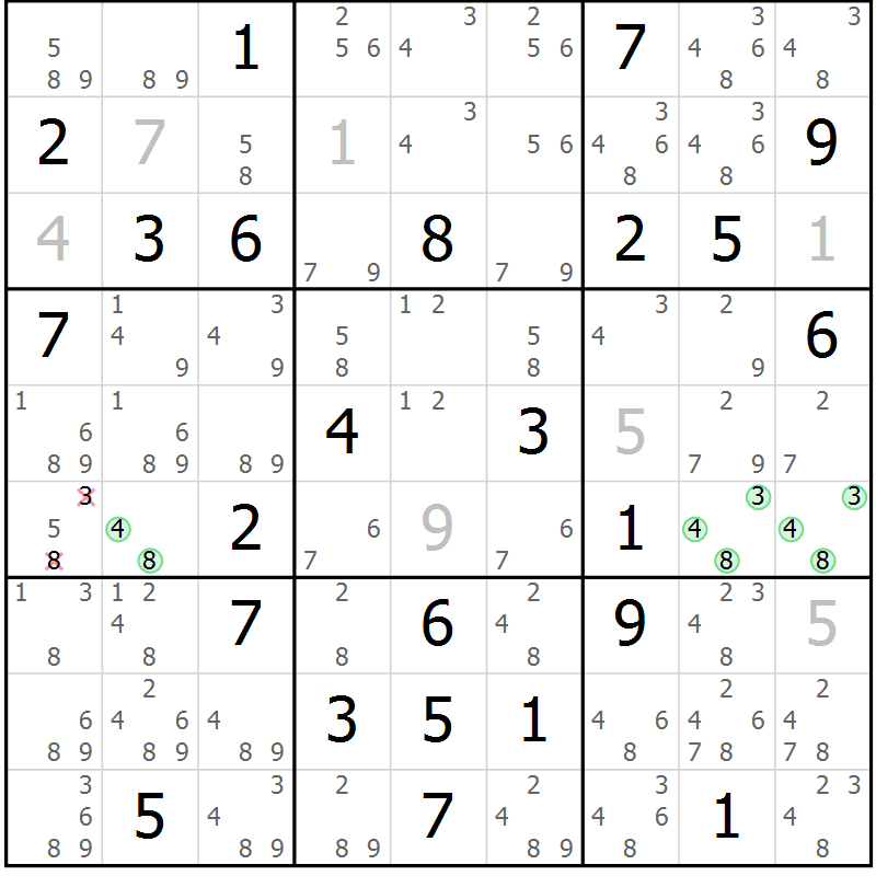 Position des candidats pour la solution de la Gr 61 page 64 du magazine de sudoku Maestro n° 101