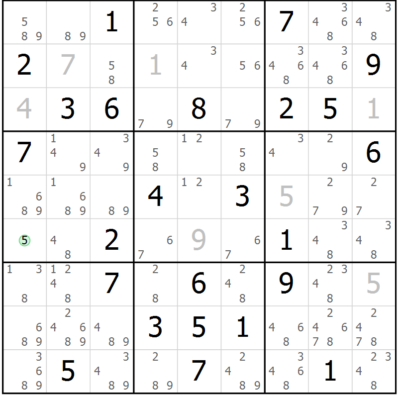Position des candidats pour la solution de la Gr 61 page 64 du magazine de sudoku Maestro n° 101