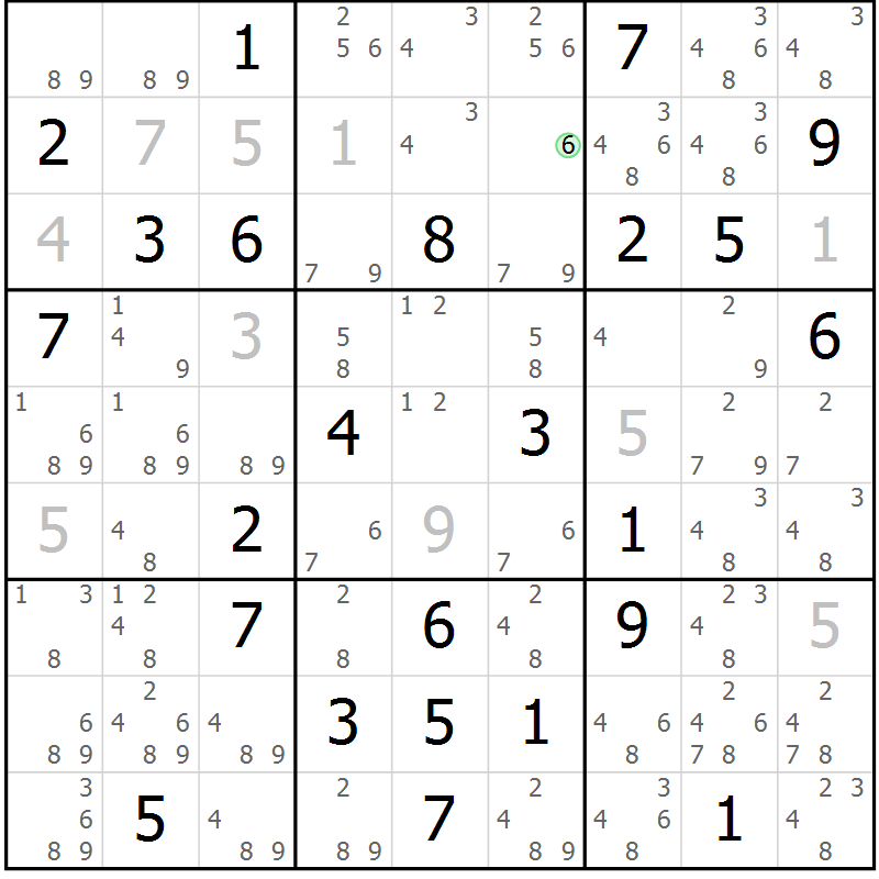 Position des candidats pour la solution de la Gr 61 page 64 du magazine de sudoku Maestro n° 101