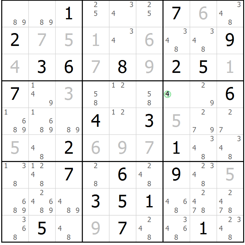 Position des candidats pour la solution de la Gr 61 page 64 du magazine de sudoku Maestro n° 101
