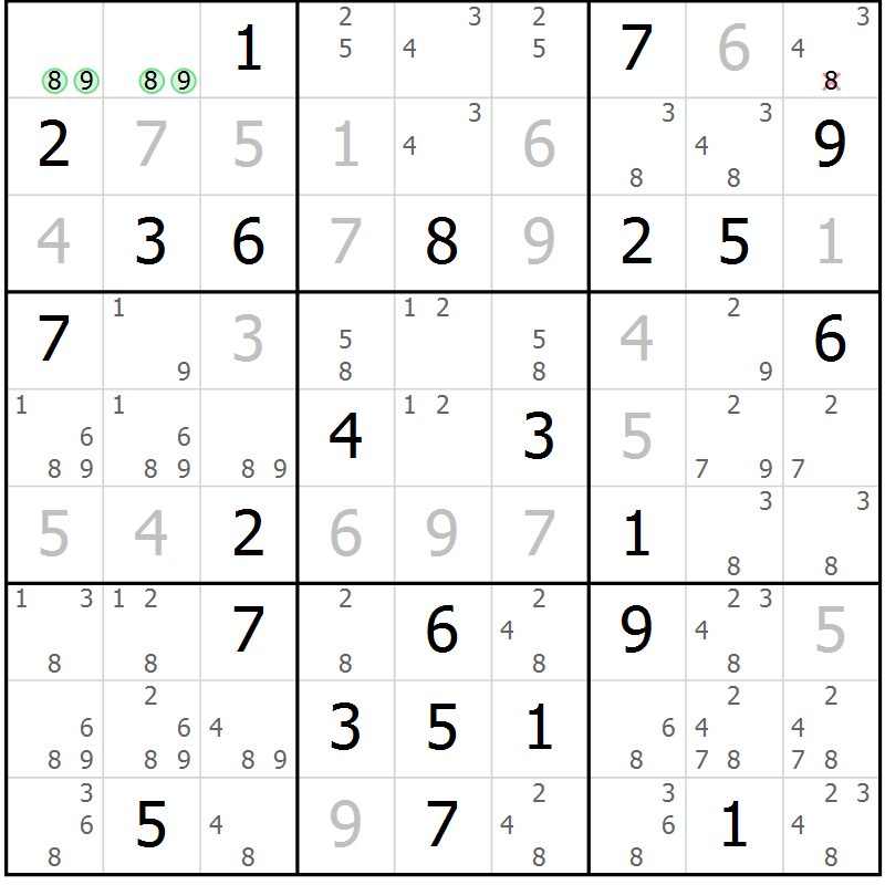 Position des candidats pour la solution de la Gr 61 page 64 du magazine de sudoku Maestro n° 101