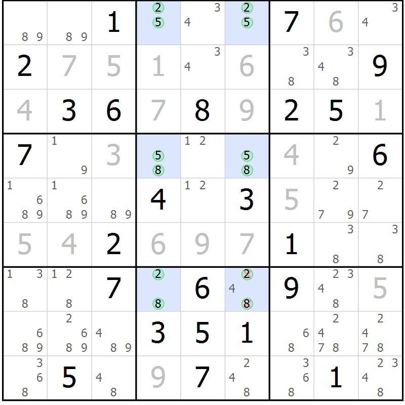 Position des candidats pour la solution de la Gr 61 page 64 du magazine de sudoku Maestro n° 101