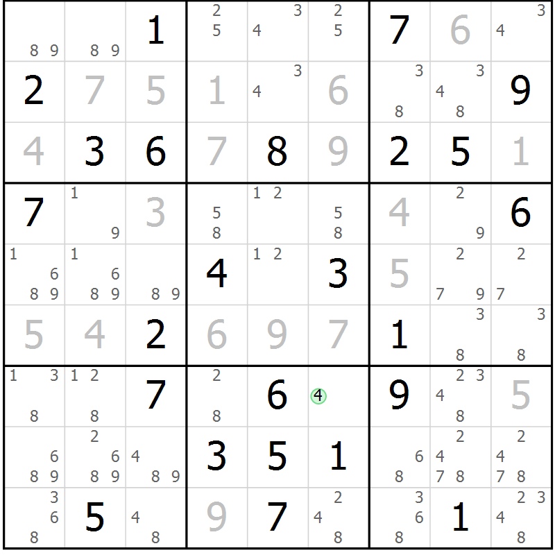 Position des candidats pour la solution de la Gr 61 page 64 du magazine de sudoku Maestro n° 101